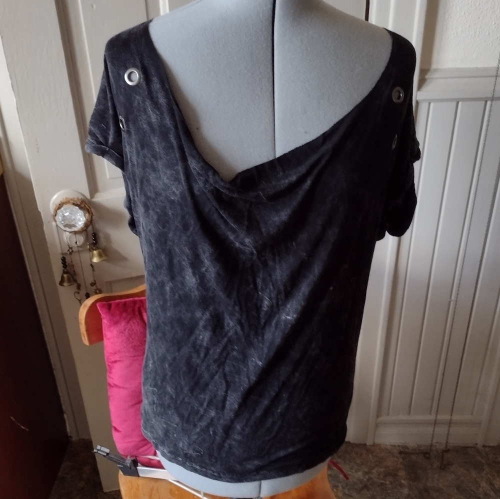 Acid Wash cowl neck tunic